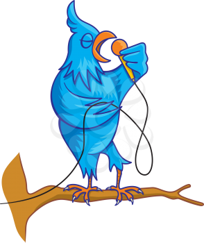 Royalty Free Clipart Image of a Singing Bird With a Microphone