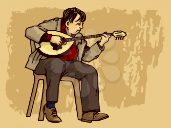 Royalty Free Clipart Image of a Man Playing a Bouzouki