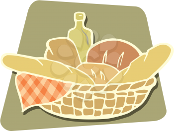 Royalty Free Clipart Image of a Basket of Bread