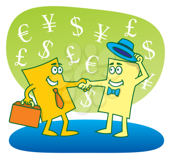 Royalty Free Clipart Image of Two Business Cards Shaking Hands