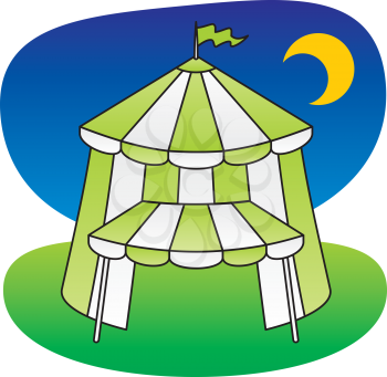Royalty Free Clipart Image of a Green and White Circus Tent