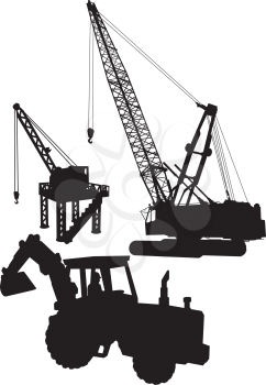 Royalty Free Clipart Image of Construction Equipment Silhouetted