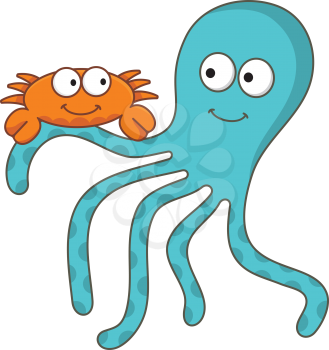 Royalty Free Clipart Image of an Octopus and Crab