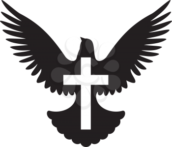 Royalty Free Clipart Image of an Dove and Cross Silhouetted