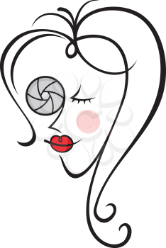 Royalty Free Clipart Image of a Woman With a Shutter Replacing One Eye