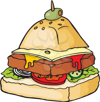 Royalty Free Clipart Image of a Pyramid Shaped Burger
