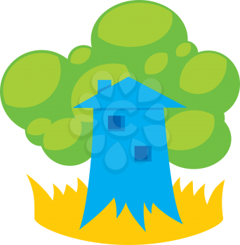 Royalty Free Clipart Image of a Blue House With Tree