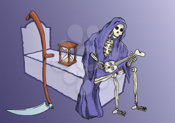 Royalty Free Clipart Image of the Grim Reaper Playing Music