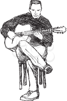 Royalty Free Clipart Image of a Guy Playing Acoustic Guitar