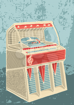Royalty Free Clipart Image of a Jukebox on a Grunge Background