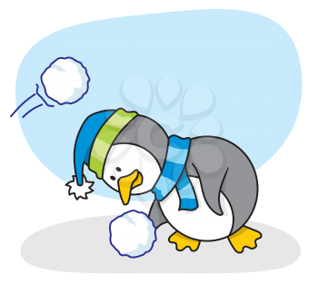 Royalty Free Clipart Image of a Penguin With Snowballs