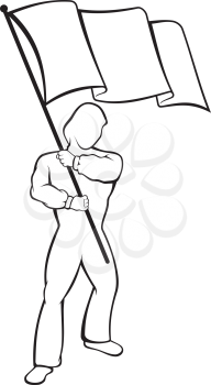 Royalty Free Clipart Image of a Young Man Waving a Flag
