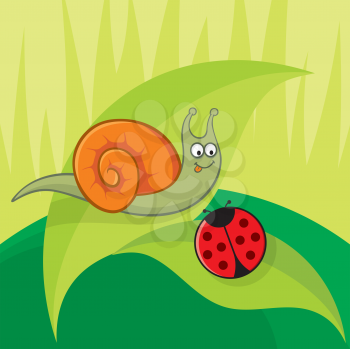 Royalty Free Clipart Image of a Ladybug and a Snail