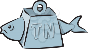 Royalty Free Clipart Image of a Tuna in a Weight