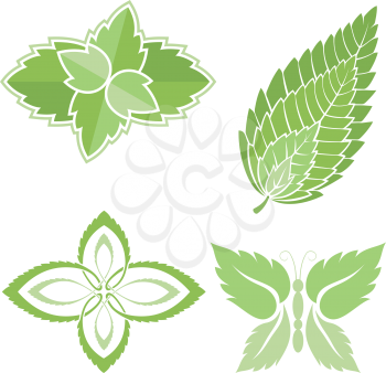Royalty Free Clipart Image of Leaves and a Butterfly