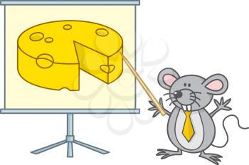 Royalty Free Clipart Image of a Mouse Businessman Pointing to Cheese