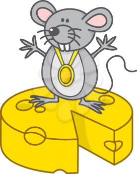 Royalty Free Clipart Image of a Mouse Standing on Cheese