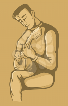 Royalty Free Clipart Image of a Man Playing Acoustic Guitar