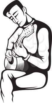 Royalty Free Clipart Image of a Young Man Playing Guitar