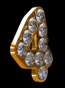 Royalty Free Clipart Image of a Golden Number Four Incrusted With Diamonds