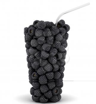 Royalty Free Clipart Image of a Blackberry Glass With Straw