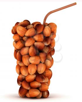 Royalty Free Clipart Image of a Glass Shape of Hazelnuts