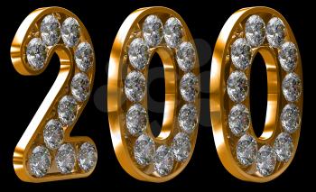 Royalty Free Clipart Image of a Golden Number 200 Incrusted With Diamonds