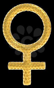 Royalty Free Clipart Image of a Golden Female Symbol Incrusted With Gems