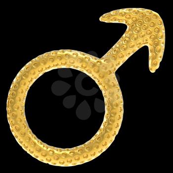 Royalty Free Clipart Image of a Golden Male Symbol Incrusted With Gems