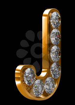 Royalty Free Clipart Image of a Golden Letter J Incrusted With Diamonds