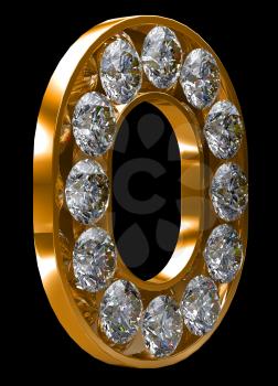 Royalty Free Clipart Image of a Golden Letter O Incrusted With Diamonds