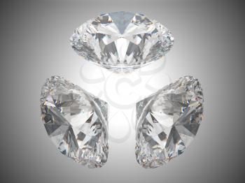 Royalty Free Clipart Image of Three Brilliant Cut Diamonds