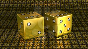 Royalty Free Clipart Image of Two Gold Die With Diamonds