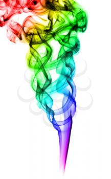 Abstract colored puff of smoke waves over the white background