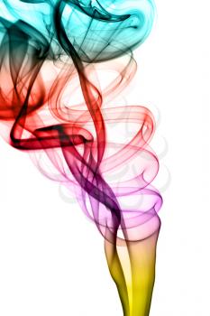 Abstract colored smoke waves over the white background