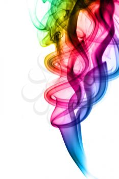 Abstract colorful fume swirls over the white background