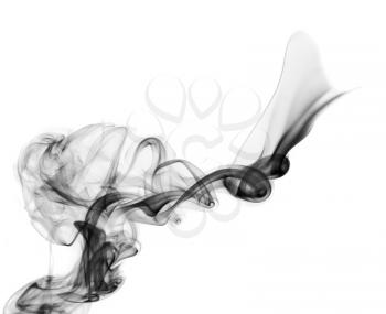 Abstract smoke swirls over the white background