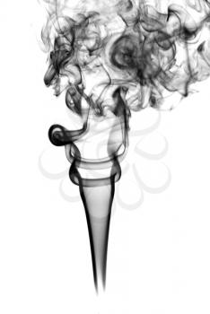 Puff of black abstract smoke curves over white background