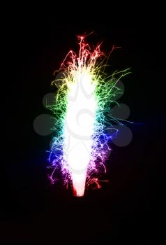 Bright colored birthday fireworks candle over black