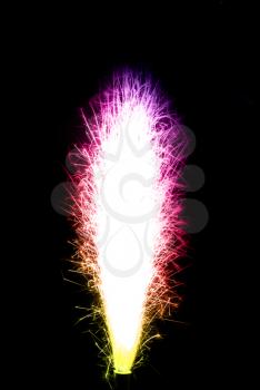 Gradient colorful birthday fireworks candle over black