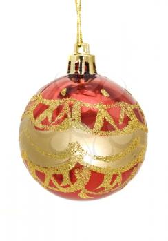 Christmas greetings - red and gold decoration bauble isloated over white
