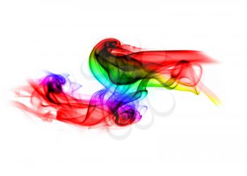 Colorful abstract fume curves over white background