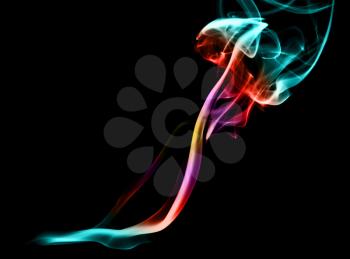 Colorful magic abstract fume curves over black background