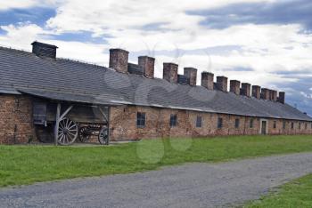 Cookhouse and cart in Auschwitz - Birkenau concentration camp, Poland. 