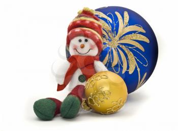 Christmas toy with two colorful New Year Balls over white background
