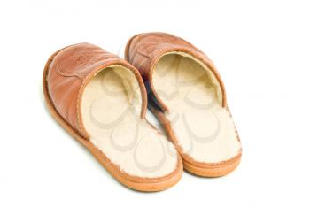 Mens brown leather slippers isolated over white