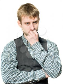 Pensive businessman isolated over white background