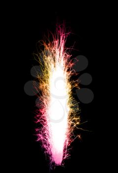 Gradient colorful birthday fireworks candle over black