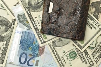 Saving the money - old wallet, US dollars and euro banknotes