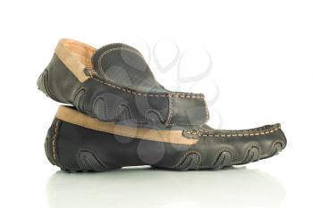 Modern black mens shoes moccasins over white